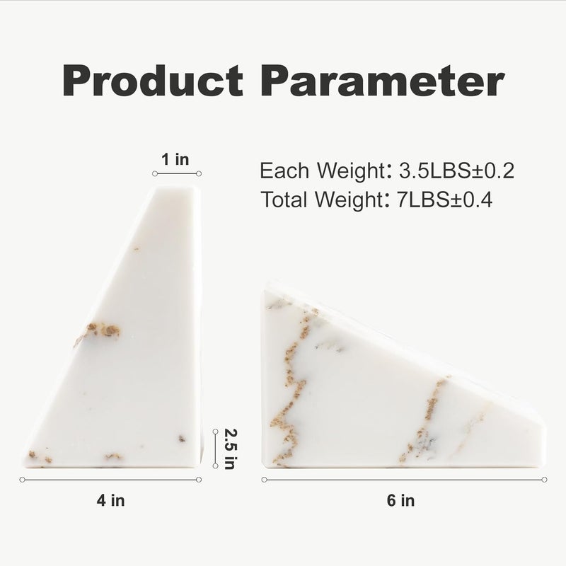 karibiber Marble Book Ends White, Heavy Duty Book Ends for Shelves, Decorative Natural Book Stopper，Unique Decorative Bookend for Home Shelves Calacatta Natural Marble Bookend, Set of 2 - Image 5